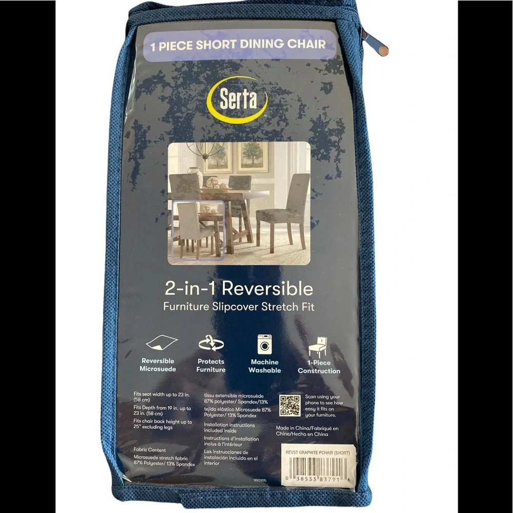 New Serta 2 in 1 Reversible Furniture Slipcover 1 Piece Short Dining chair